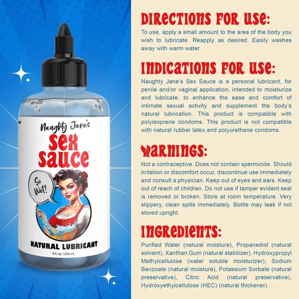 Naughty Jane's Sex Sauce lubricant bottle.