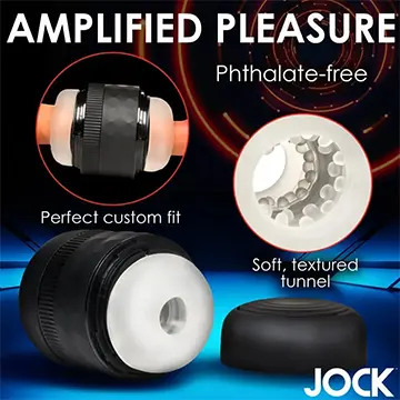 Black and white sex toy with textured tunnel.