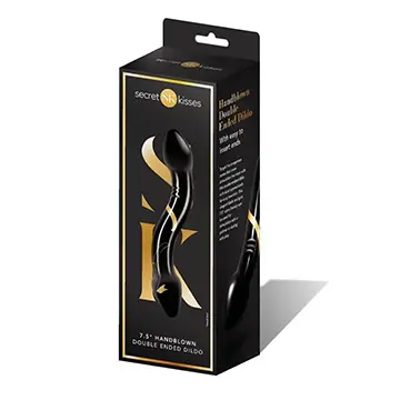 Black glass double ended dildo in box.