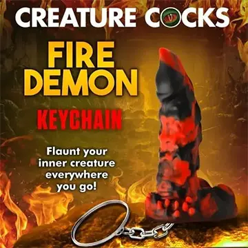 Fire demon keychain with a key ring.
