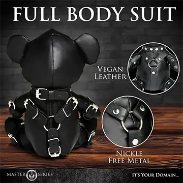 Black leather teddy bear full body suit.