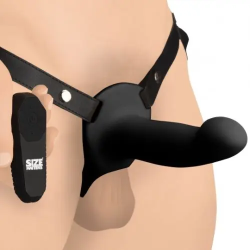 Black strap-on with remote control.