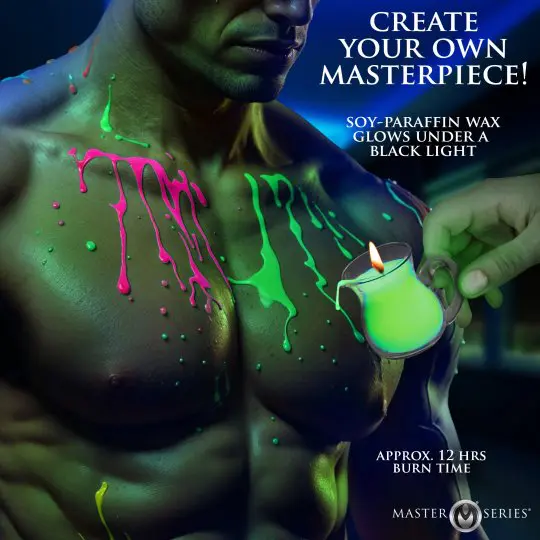 Colorful paint drips on a muscular torso with inspirational text overlay.