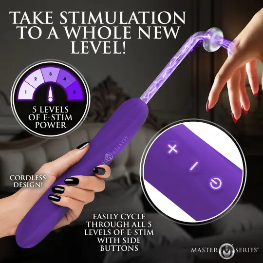 Purple handheld stimulation device with adjustable settings for enhanced pleasure.