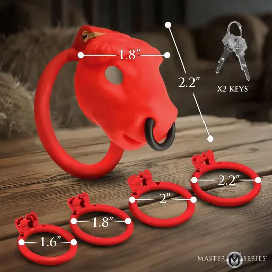 Red bull-shaped nose rings with size measurements displayed.