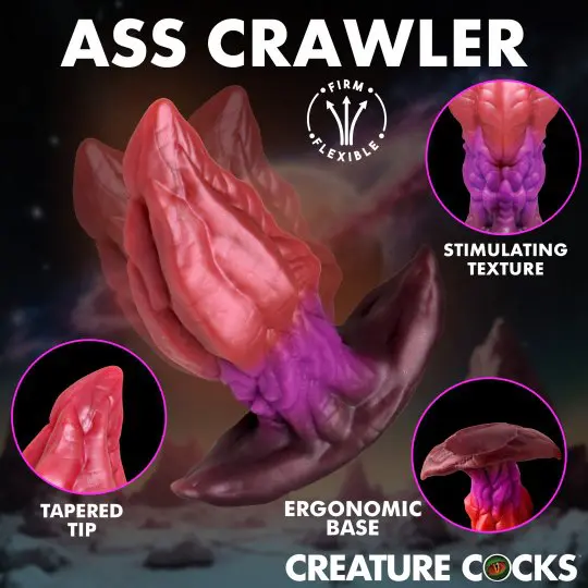 Close-up of a pinkish-purple creature called 'Ass Crawler' with textured features.