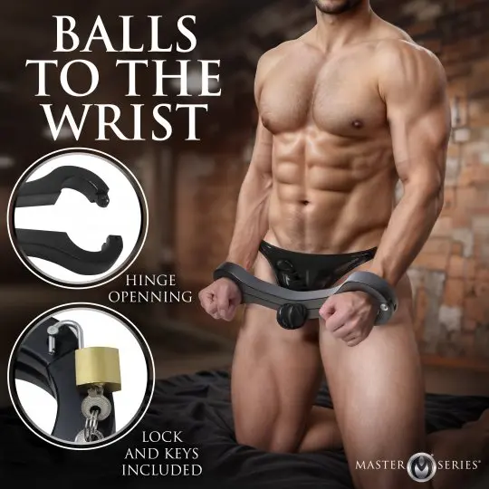 Man wearing wrist balls for exercise and bondage.