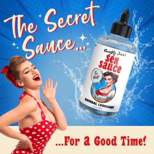 Naughty Jane's Sex Sauce lubricant bottle.