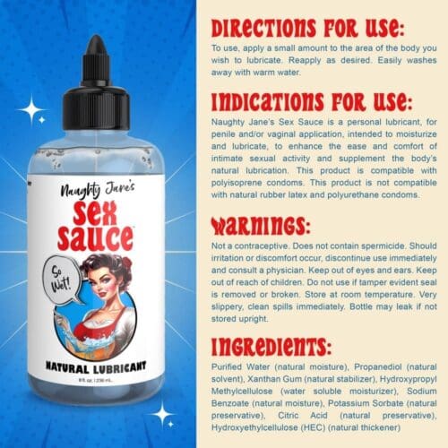 Naughty Jane's Sex Sauce lubricant bottle.