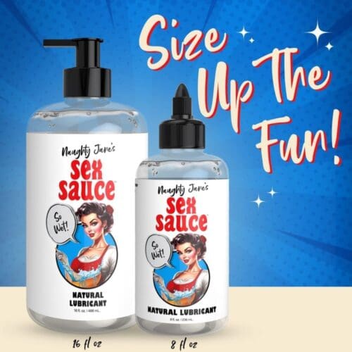 Naughty Jane's Sex Sauce lubricant bottles.