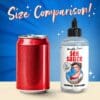 Size comparison of soda can and lube bottle.