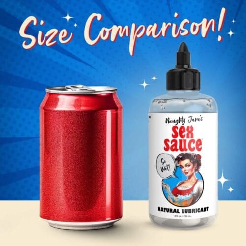 Size comparison of soda can and lube bottle.