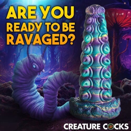 Purple worm and blue tentacle toy.