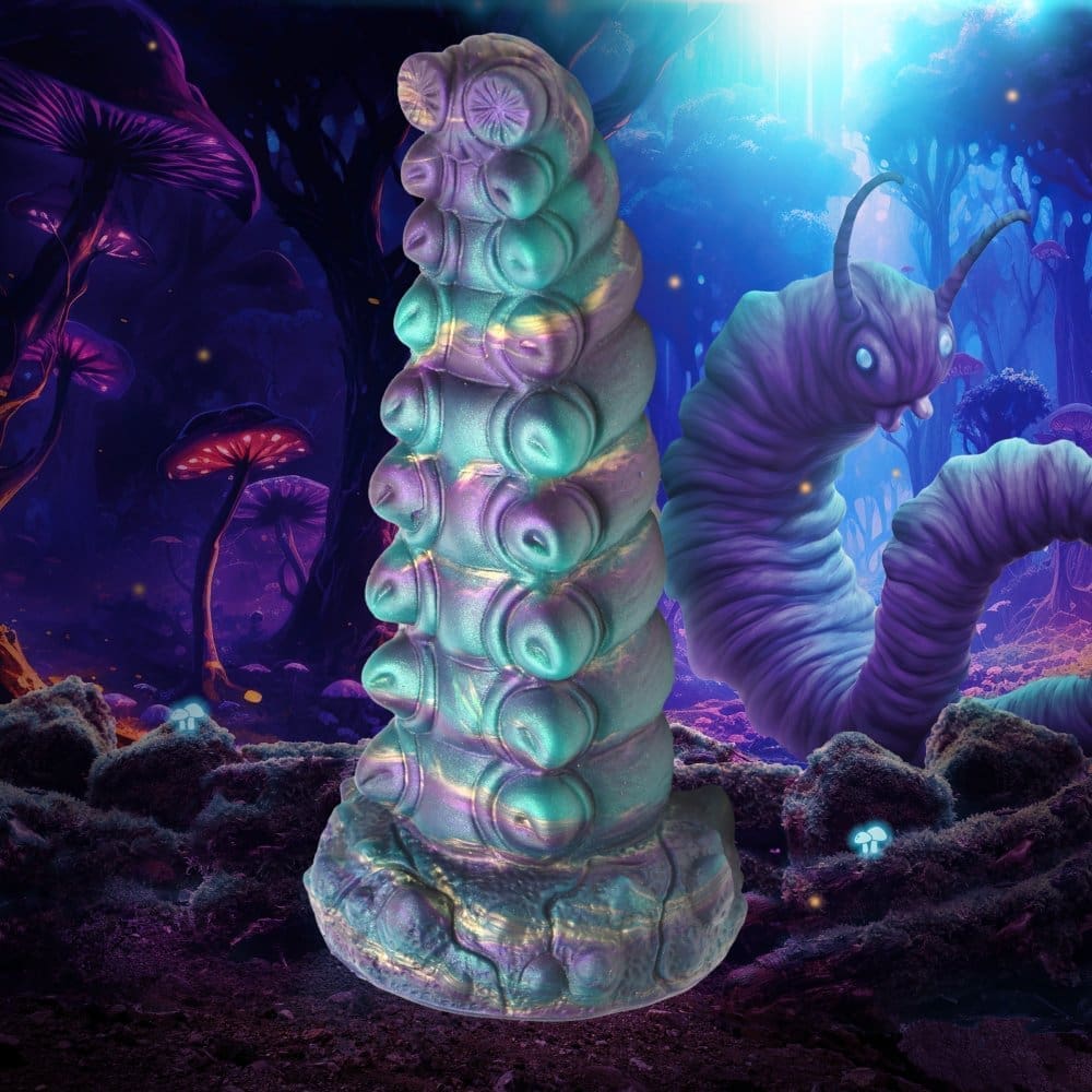 Purple and green creature in fantasy forest.
