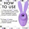 Purple bunny-shaped sex toy with instructions.