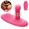 A pink device with several attachments and a picture of it.