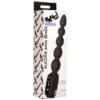 Black silicone anal beads in a box.