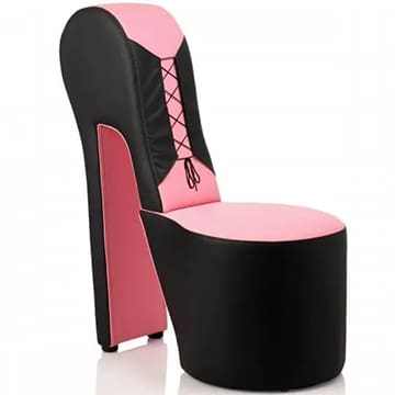 Pink and black high heel chair.