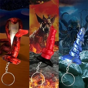 Three colorful monster keychain designs.