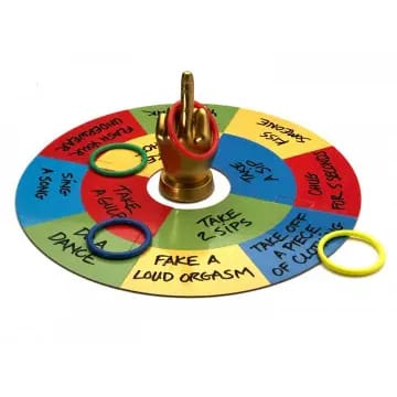 A spinning wheel with dares written on it.