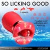Red vibrating toy with multiple speed and sucking functions.