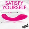 A pink vibrator is shown with the size of it.