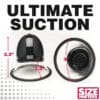 Black suction cup with measurements.