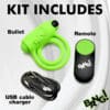 Green sex toy kit with remote and charger.