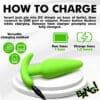 Green rechargeable toy with charging instructions.
