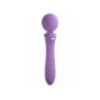 Purple glass bottle with a round stopper.