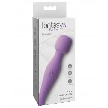 Purple silicone body massager in packaging.