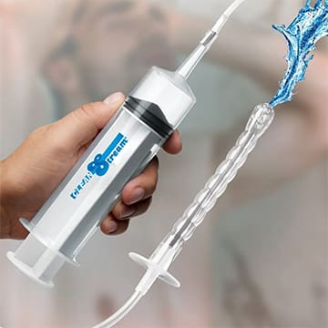 A syringe and a medical device.