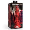 Red silicone dildo shaped like skulls.