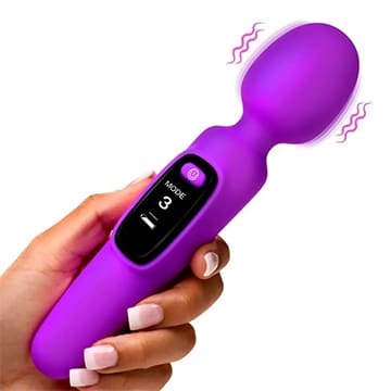 Purple vibrating wand in hand.