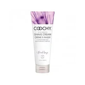 Coochy shave cream in floral beige tube.