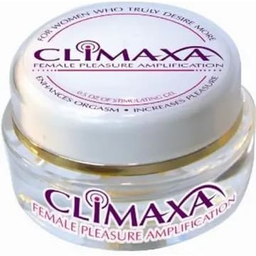 A jar of Climaxa female pleasure gel.