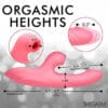 Pink silicone pleasure device with measurements.