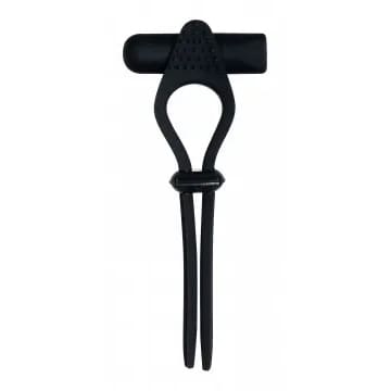 Black silicone cock ring with textured band.