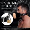 A leather muzzle with a locking buckle.