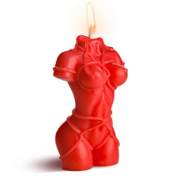 Red candle shaped like a woman.