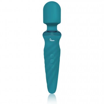 Blue and teal vibrator with a swirl pattern.
