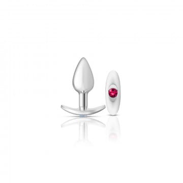 Silver anal plug with red jewel.