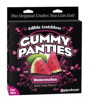 Edible watermelon-flavored gummy panties for her.