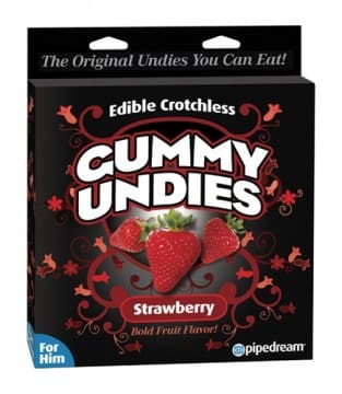 Edible gummy underwear in strawberry flavor.