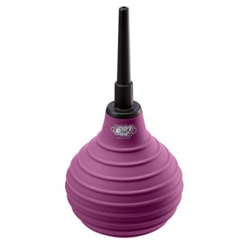 Purple bulb syringe with black nozzle.