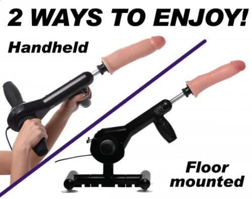 Handheld and floor mounted sex toy.