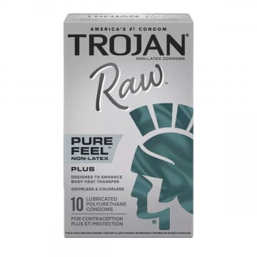 Trojan Raw Pure Feel Plus condoms, 10 count.