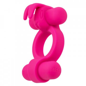 Pink silicone bunny-shaped sex toy.