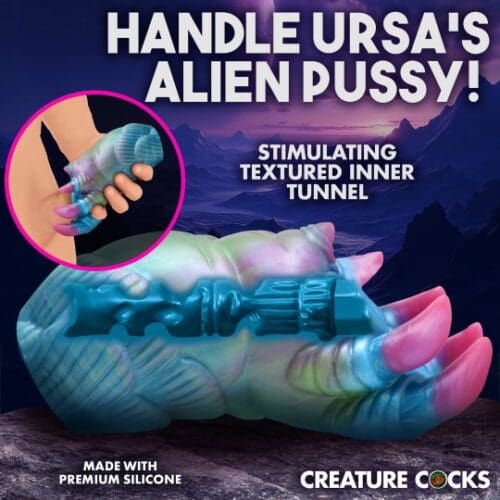 A close up of the handle with text that reads " handle ursa 's alien pussy !"