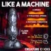 A graphic of the features of creature cocks like a machine.